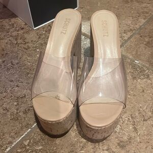Schutz brand new platform clear wedges